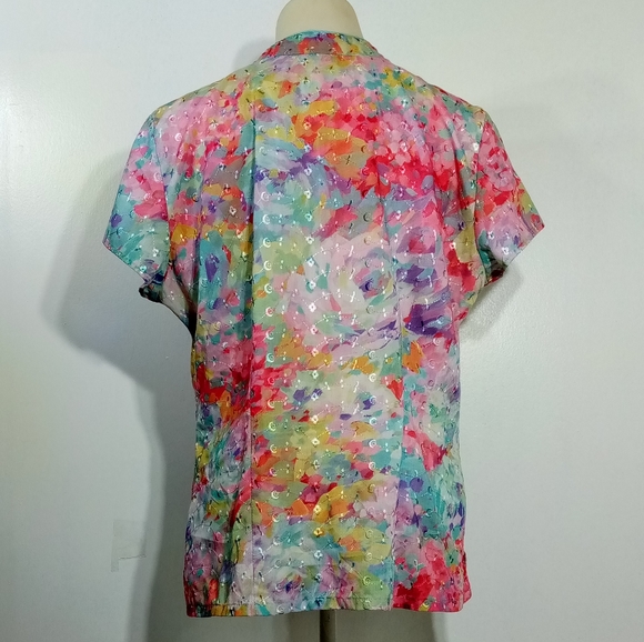 Elan by Barco Pink Blue Embroidered Pocketed Scrub Top Sz Lg - Picture 3 of 5